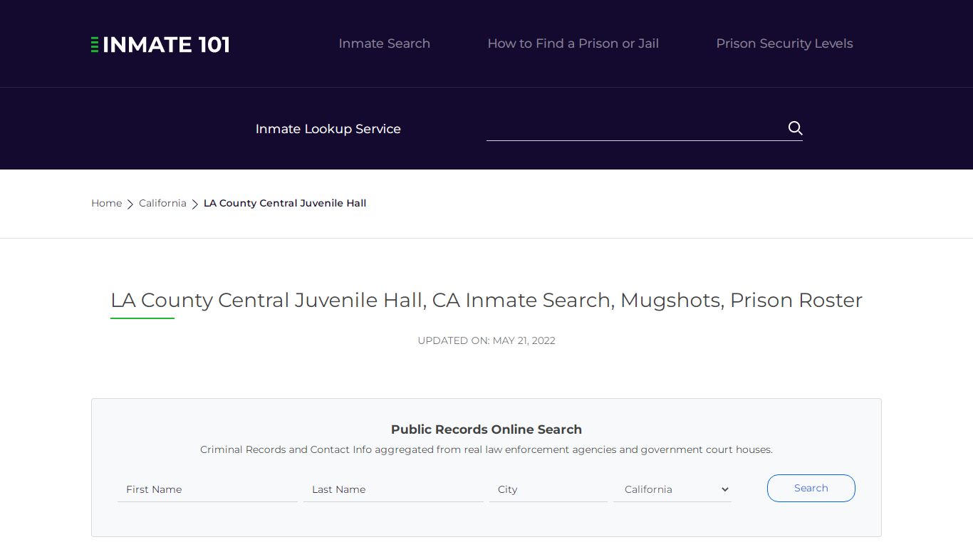 LA County Central Juvenile Hall, CA Inmate Search ...